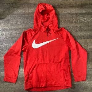 Nike Men's Hoodie Red Dri-Fit Fleece Training Pullover Center Swoosh Logo Small